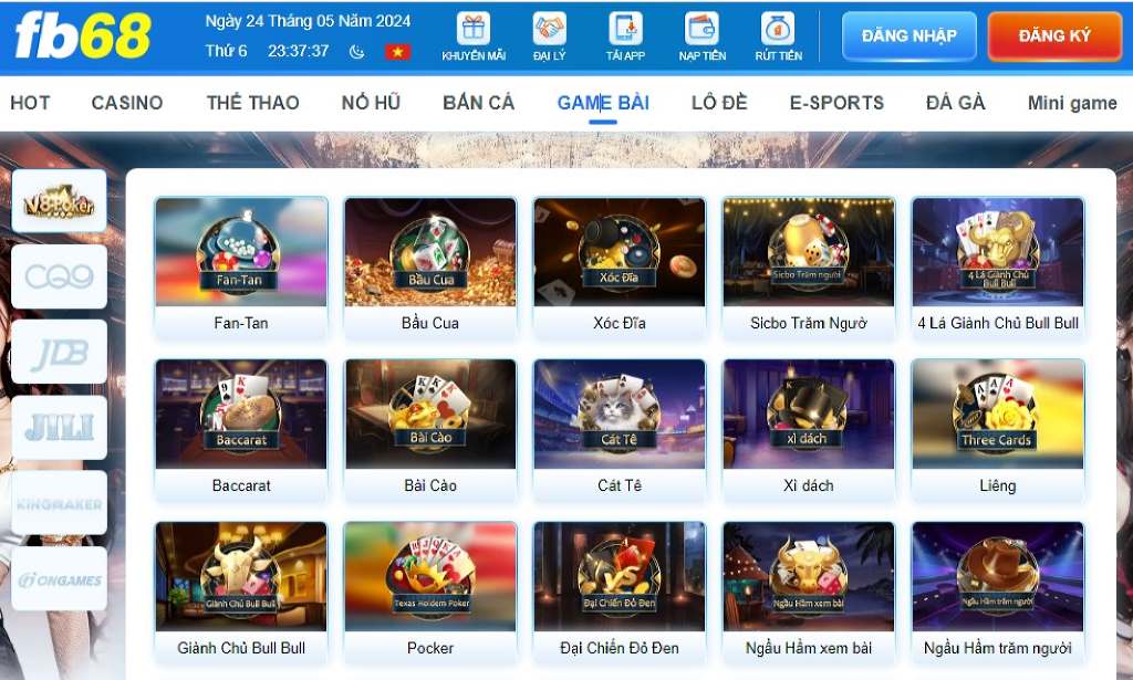 Có đa dạng trò chơi đánh bài tại Fb68