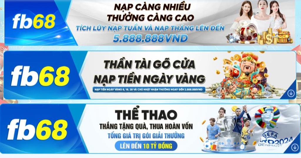 Tổng hợp các chương trình khuyến mãi FB68 còn hiệu lực, hấp dẫn nhất hiện tại.